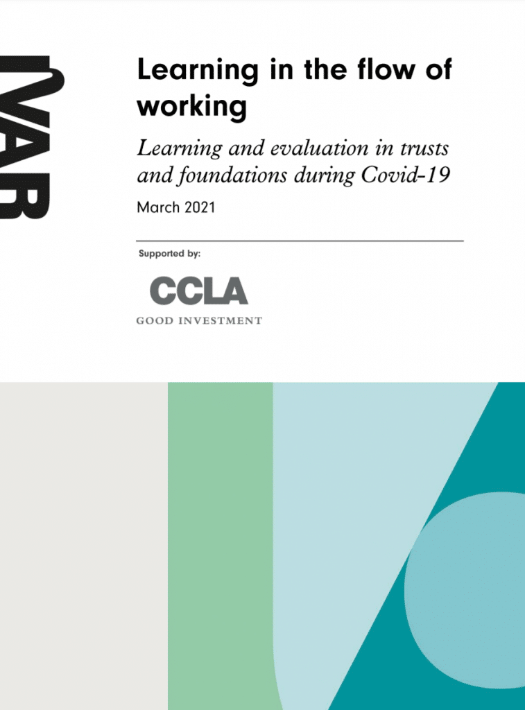 the report cover for evaluation roundtable report 'learning in the flow of working'.